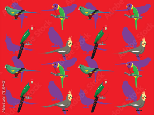 Bird Australian Parrot Cockatiel Lorikeet Cute Seamless Wallpaper Background