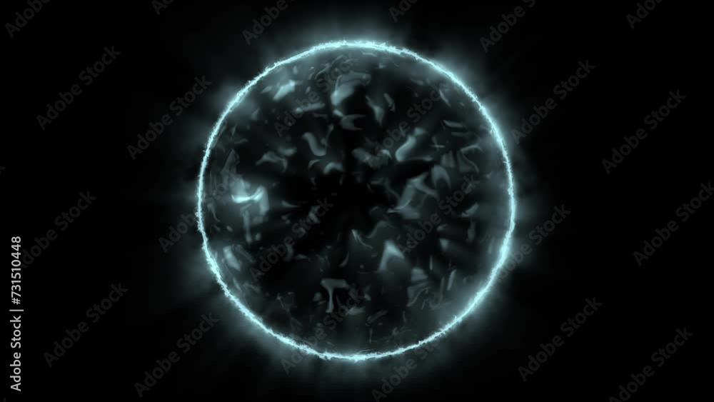 Bright blue abstract energy ball with an electric edge. Smooth movement of abstract substance inside the ball. Magical or mystical visual special effect. 3D render. 4K loop. Bright blue abstract energy ball with an electric edge. Smooth movement of abstract substance inside the ball. Magical or mystical visual special effect. 3D render. 4K loop.