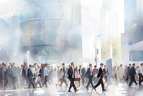 ビジネス街を歩く人々のビジネスシーン「AI生成画像」 photo