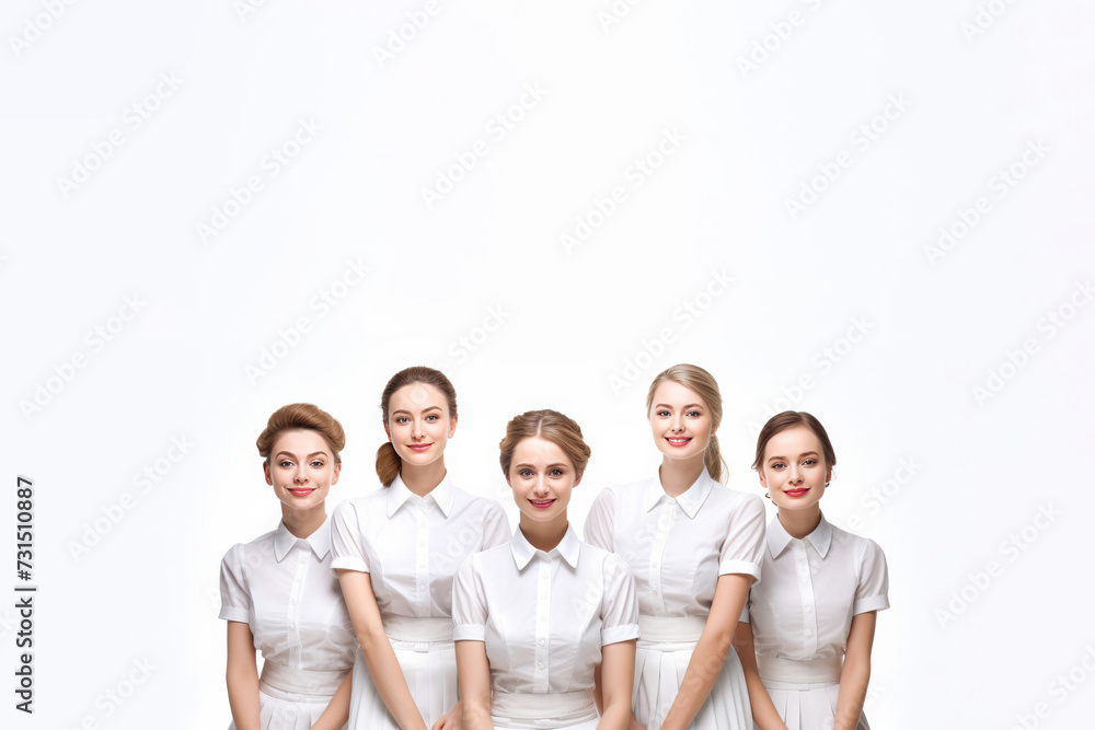 Obraz premium Group of maid wearing uniform, isolated white background. Generative AI.