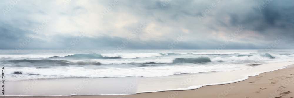 Sandy beach in nasty weather with big waves, stormy sea landscape with copyspace Sandy beach in nasty weather with big waves, stormy sea landscape with copyspace
