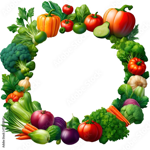 Set of vegetables around circle frame, copy space, top view, selective focus