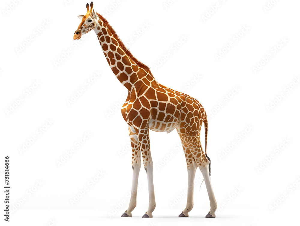 Fototapeta premium A Giraffe standing alone isolated on a white background.
