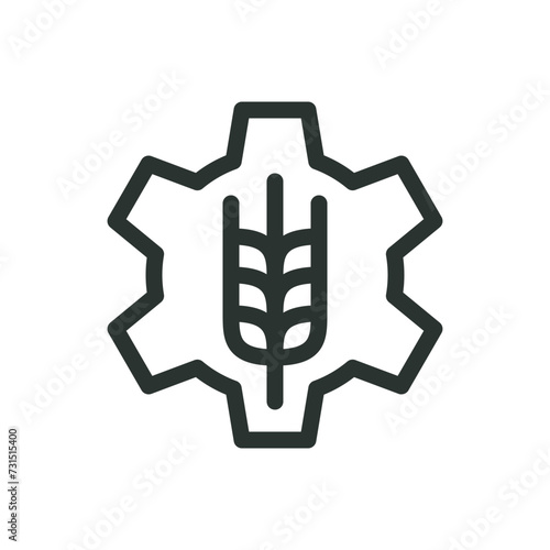 Wheat gear isolated icon, agriculture industry vector symbol with editable stroke