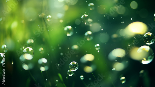 Bubbles underwater with bokeh effect. Background in green. AI generative