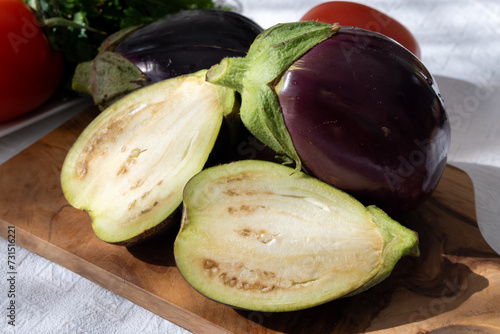 Raw young eggplants vegetable from organic vegetables farm on Fuerteventura island, Canary islands, Spain