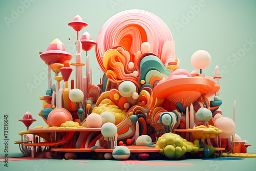 funny children's illustration of colorful delicious sweets, candies and lollipops, minimal scene, 3d render, generate AI.