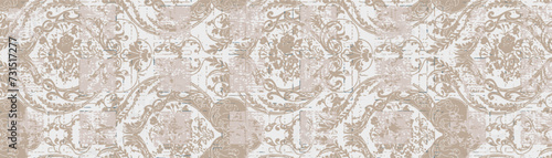 Vector Earth Modern beige cream with Carpet bathmat Boho style ethnic floral damask design  pattern with distressed woven texture and effect Antique traditional rug floor covering