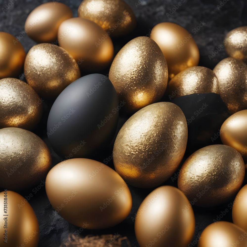 Easter Decoration With Golden Eggs on Dark Shale Background Easter Decoration With Golden Eggs on Dark Shale Background