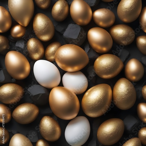 Easter Decoration With Golden Eggs on Dark Shale Background