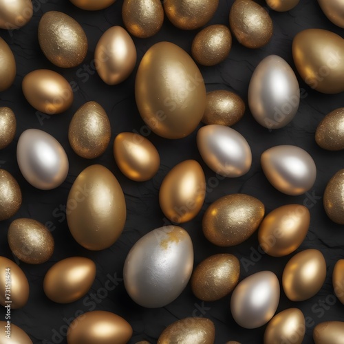 Easter Decoration With Golden Eggs on Dark Shale Background