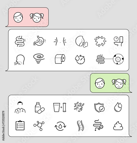 Digestion set icons. Vector elements for infographics. Set of sign for detailed guideline. Ready for your design. EPS10.