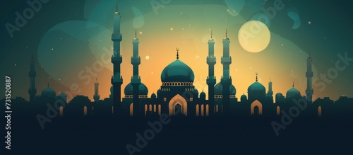 Mosque sunset sky, moon, holy night, islamic night and silhouette mosque photo