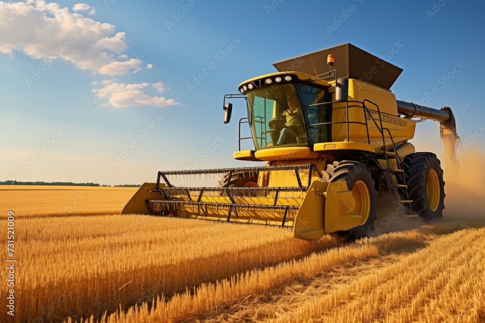 Fototapeta premium Harvesting a wheat field,, Harvesting wheat in rural landscape