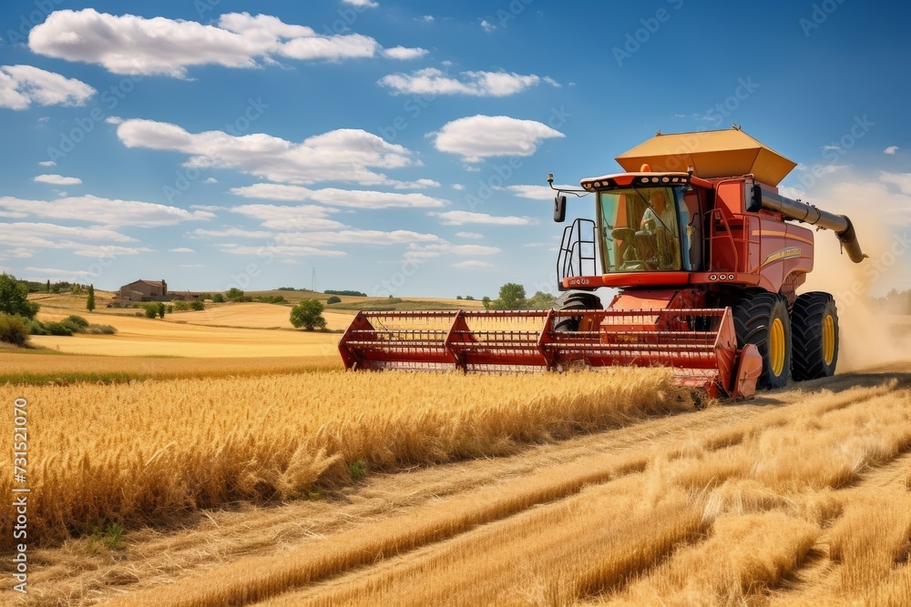 Obraz premium Harvesting a wheat field,, Harvesting wheat in rural landscape