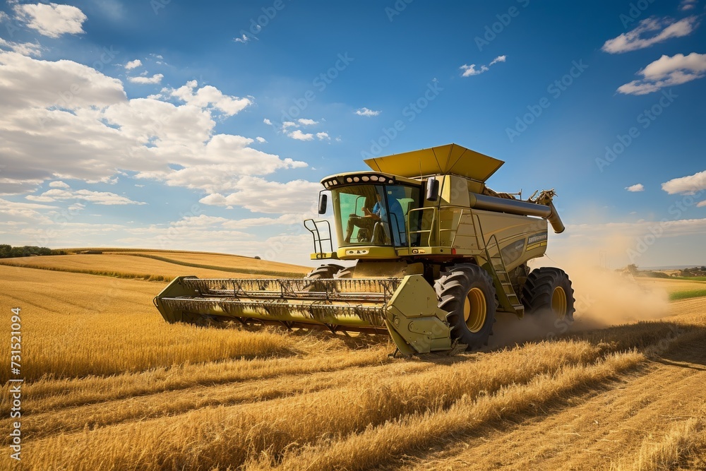 Obraz premium Harvesting a wheat field,, Harvesting wheat in rural landscape