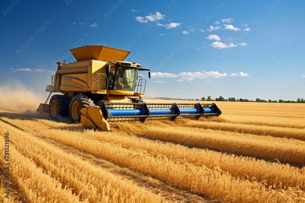 Obraz premium Harvesting a wheat field,, Harvesting wheat in rural landscape