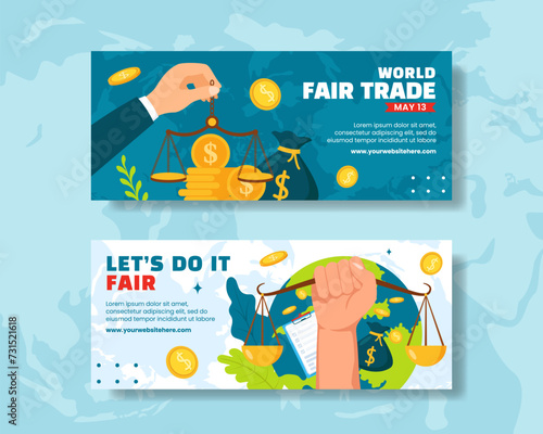 Fair Trade Day Horizontal Banner Flat Cartoon Hand Drawn Templates Background Illustration