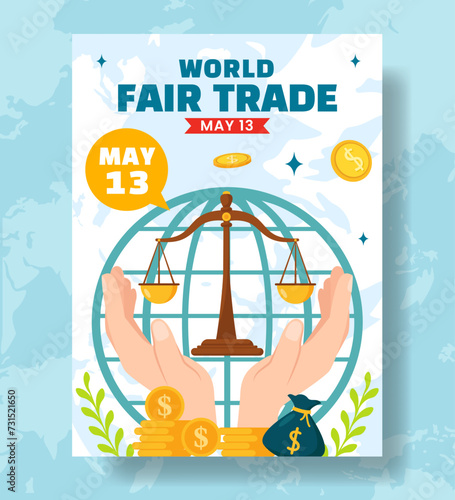 Fair Trade Day Vertical Poster Flat Cartoon Hand Drawn Templates Background Illustration
