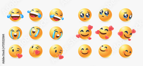 set 3d realistic emoji in various points of view design