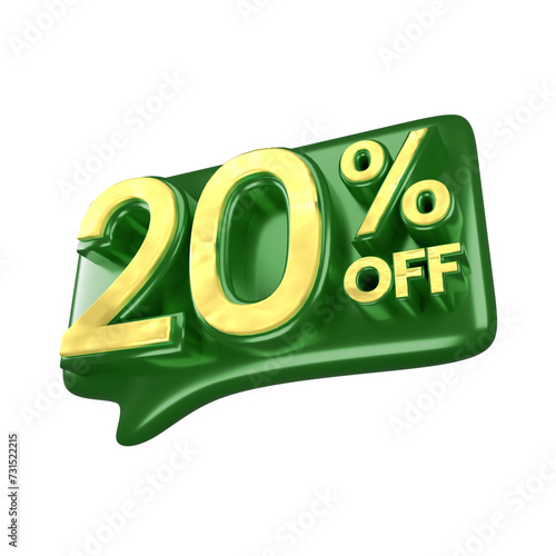 Fotografie 3d sales green and gold discount price tag for composition 20 percent, amazing f