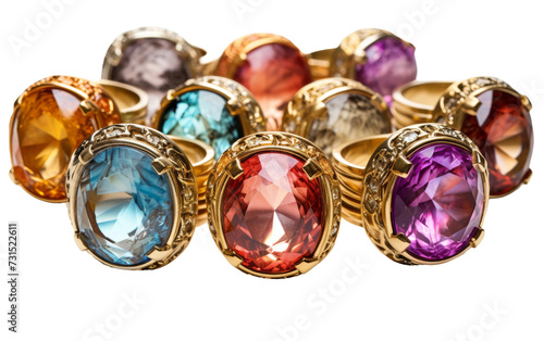 Wire-Wrapped Gemstone Rings in Various Colors Isolated on White Background