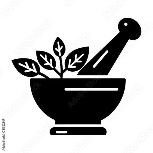Mortar and pestle icon symbol, flat illustration, white background
