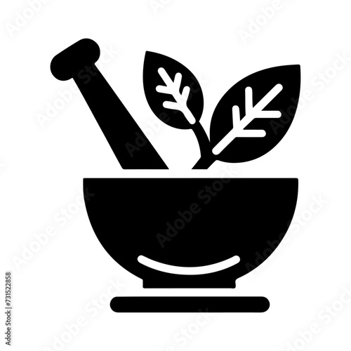 Mortar and pestle icon symbol, flat illustration, white background
