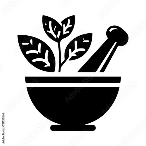 Mortar and pestle icon symbol, flat illustration, white background