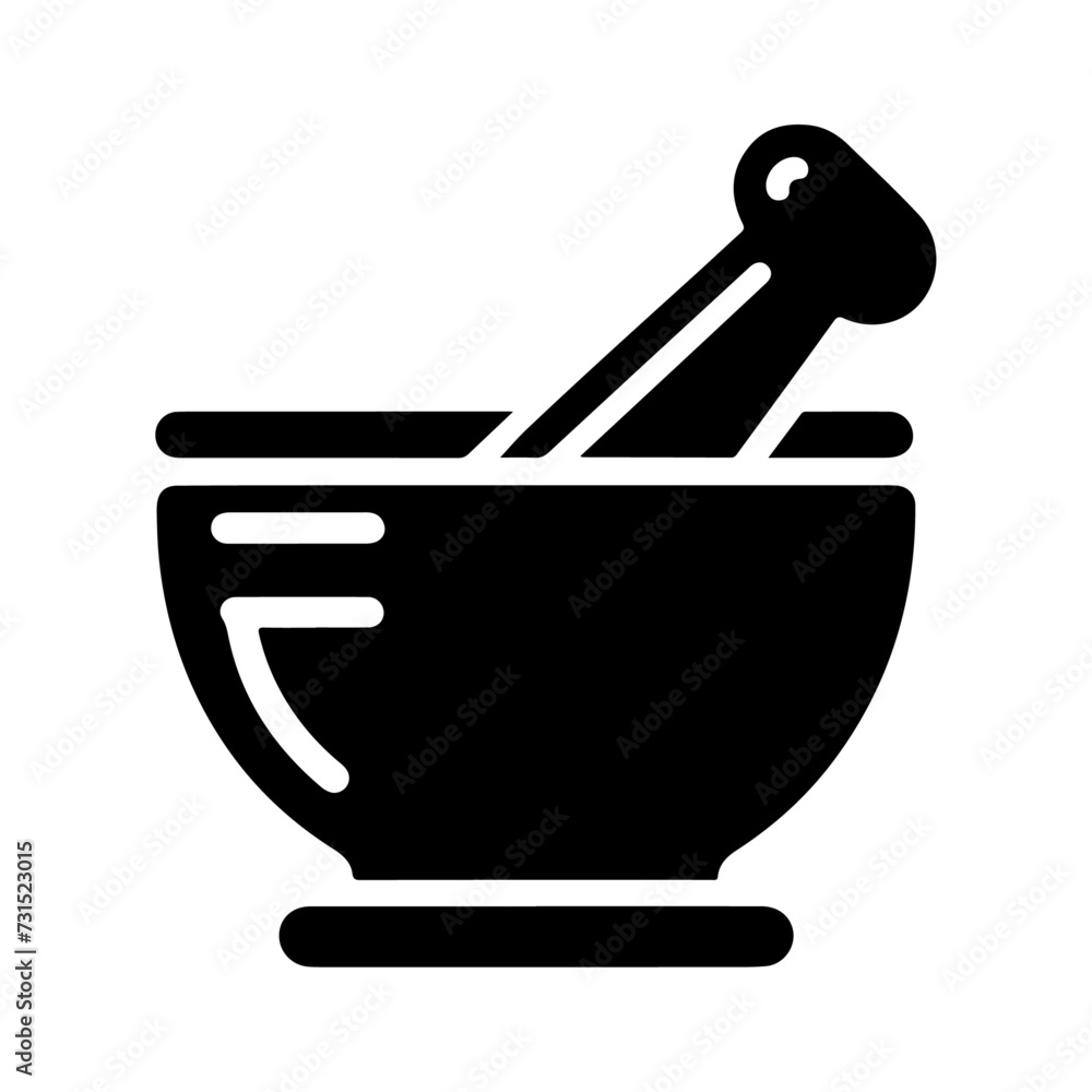 Mortar and pestle icon symbol, flat illustration, white background Mortar and pestle icon symbol, flat illustration, white background