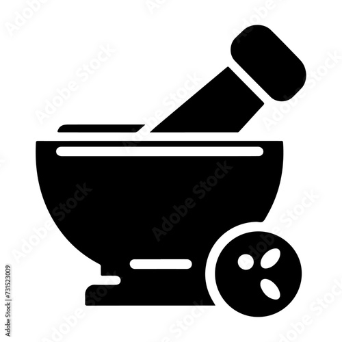 Mortar and pestle icon symbol, flat illustration, white background