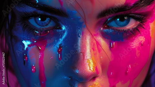 Psychedelic Dripping  Close-up Portrait of a Woman