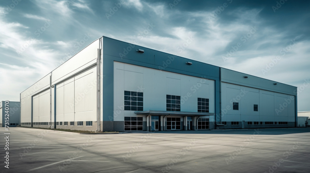 Industrial building for manufacturing production plant or large warehouse. Industrial building for manufacturing production plant or large warehouse.