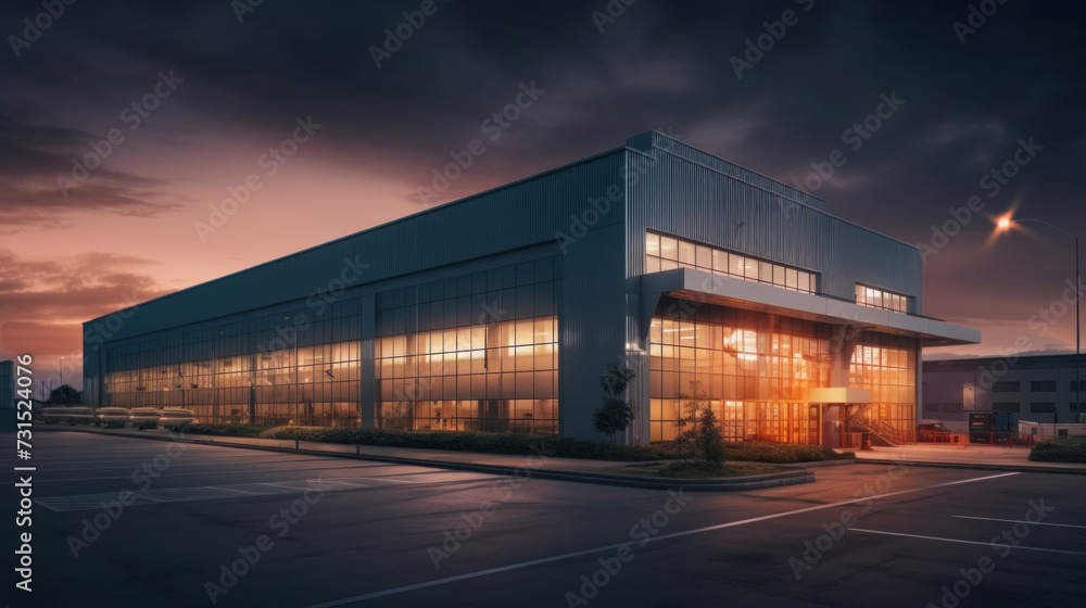 Fototapeta premium Industrial building for manufacturing production plant or large warehouse.