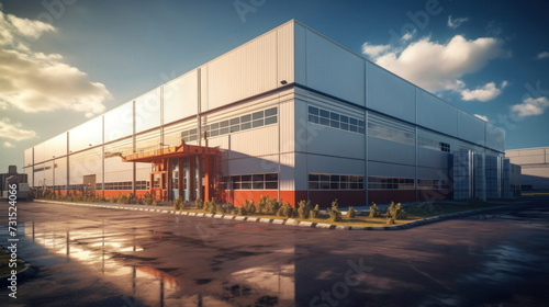 Industrial building for manufacturing production plant or large warehouse.