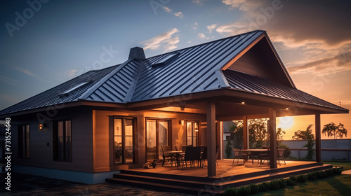 Metal roof installed in a modern house. photo