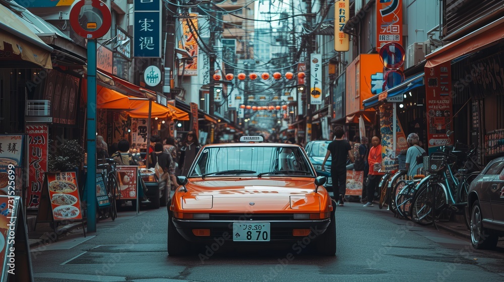 Retro Aesthetics: 80s Japanese Cityscape with a Vintage Sports Car