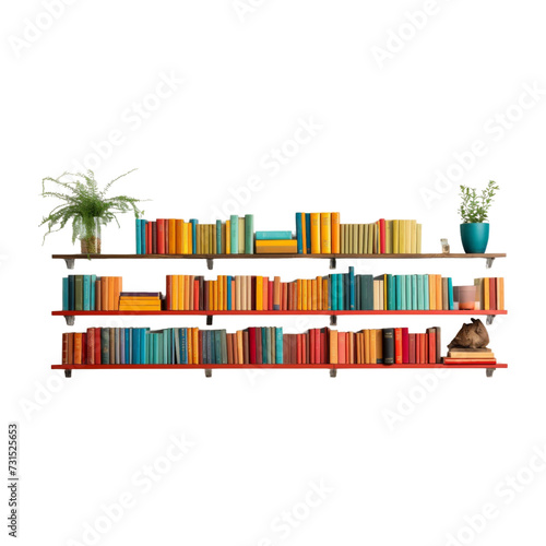 Wall-Mounted Bookshelves with Books Against White Background