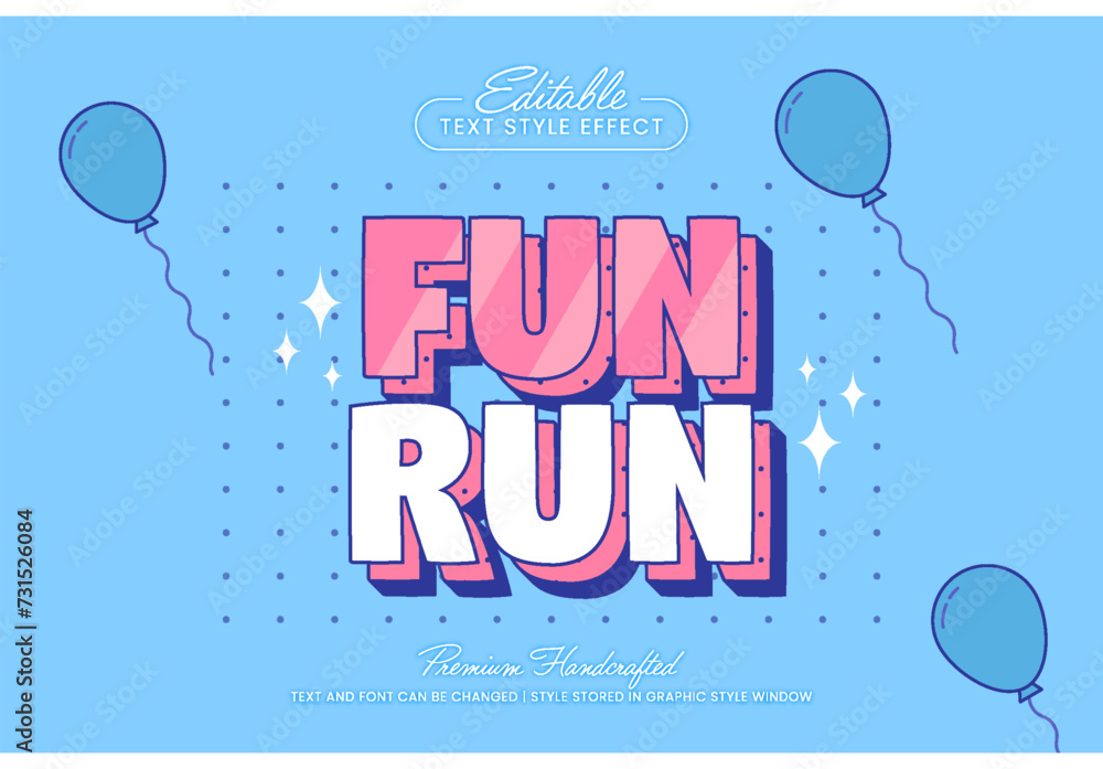 Fun run championship 3D vector text effect graphic style. Editable vector headline and title template.