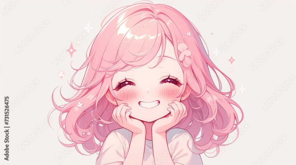 Minimalist Sketch: Cute Anime Girl on White Background Minimalist Sketch: Cute Anime Girl on White Background