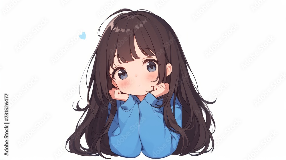 Minimalist Sketch: Cute Anime Girl on White Background Minimalist Sketch: Cute Anime Girl on White Background