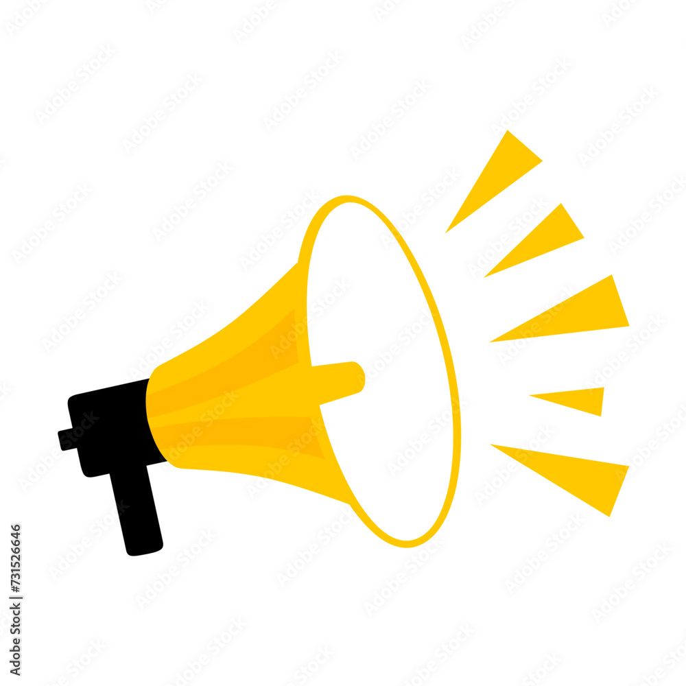Yellow megaphone vector illustration isolated on white background. Suitable for conveying something important in a loud voice.