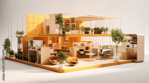 Interior design concept use of modular furniture, movable partitions, and adaptable layouts to create versatile spaces