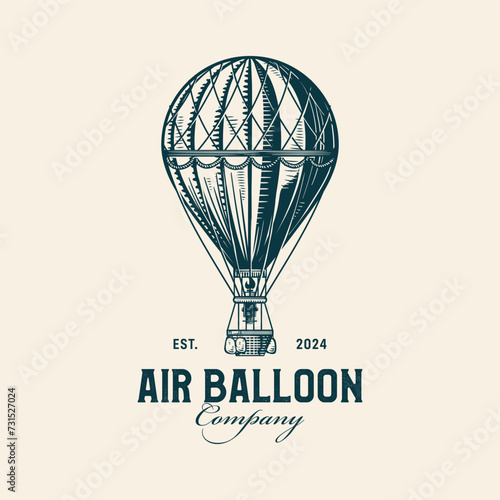 Vintage air balloon logo, classic hand drawn photo