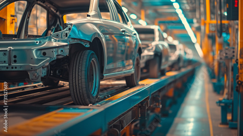 Conveyor at a car factory.