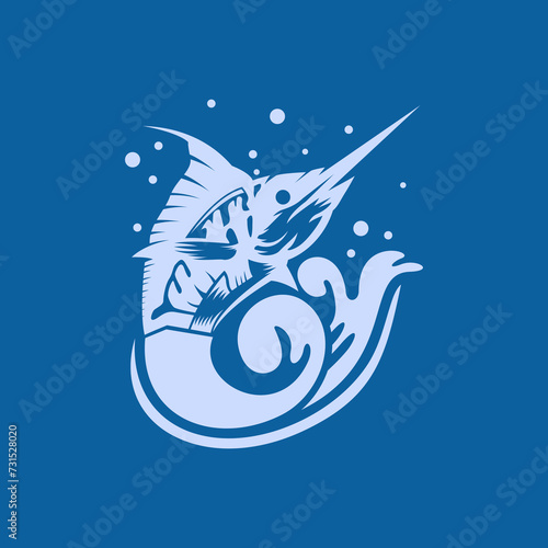 Silhouette marlin fishing logo design