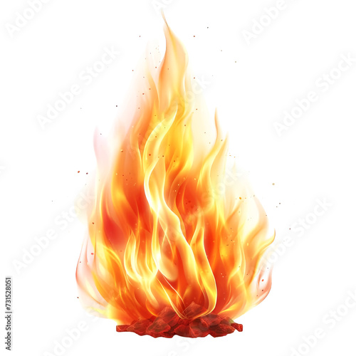 Realistic Image of Fire with Flying Sparks and Glowing Embers Below, Isolated on a Transparent Background. A Detailed PNG Illustration Depicting the Dynamic and Energetic Nature of Flames