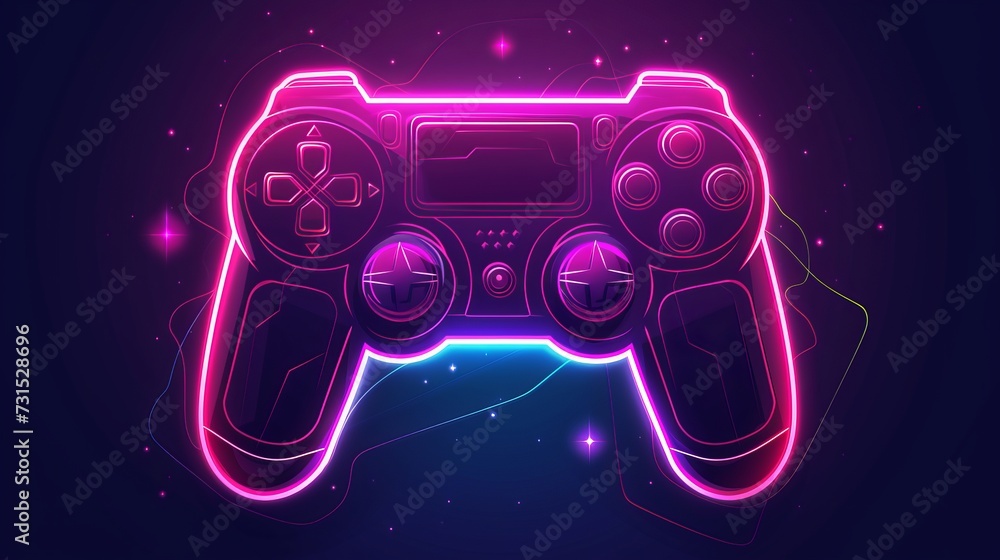 Neon video game icon control game vector illustration. light banner ...