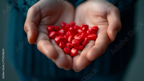 Hands holding red pills