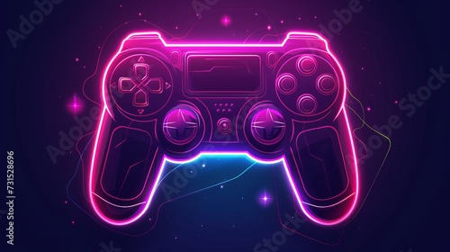 Neon video game icon control game vector illustration. light banner photo